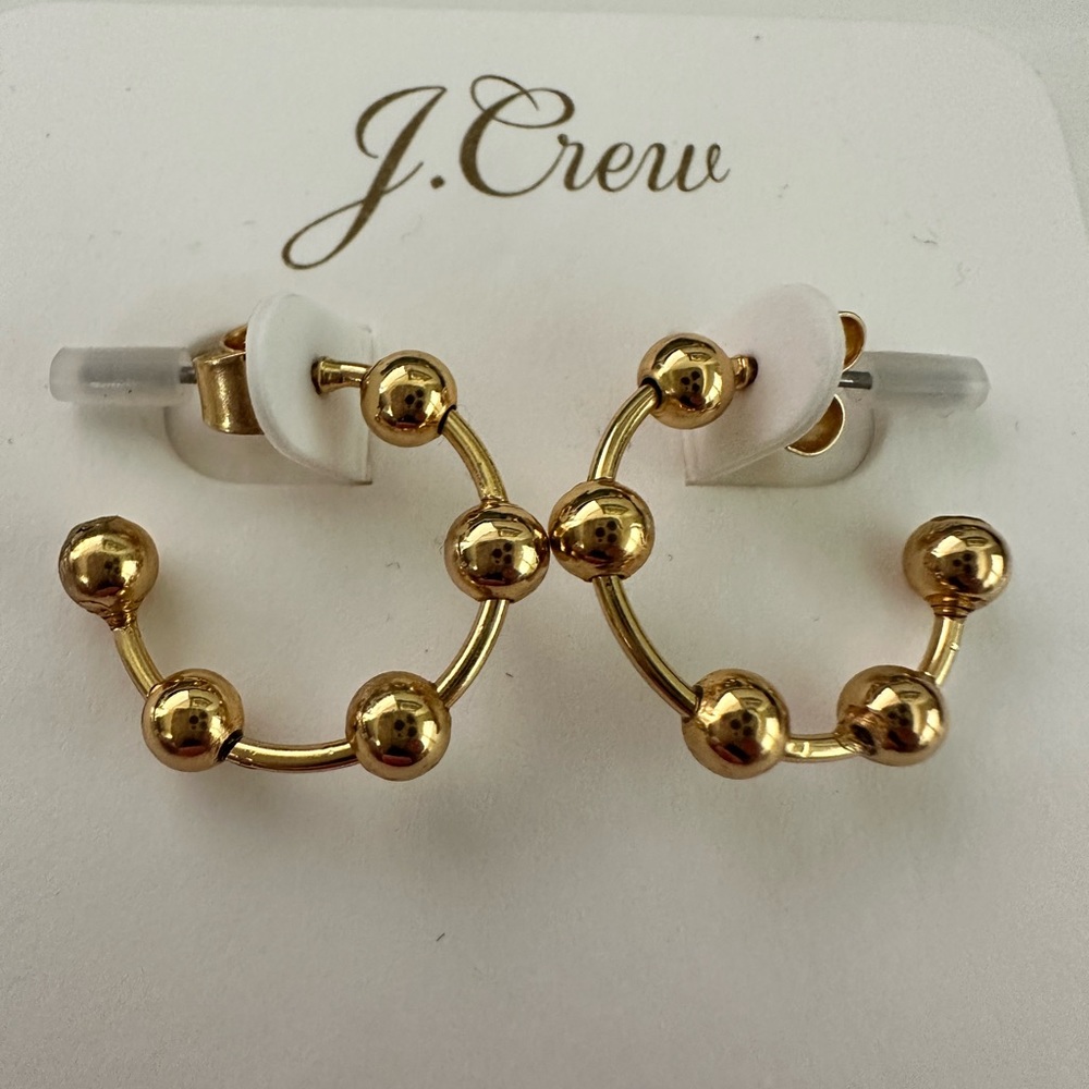 NEW J Crew gold beaded hoop earrings